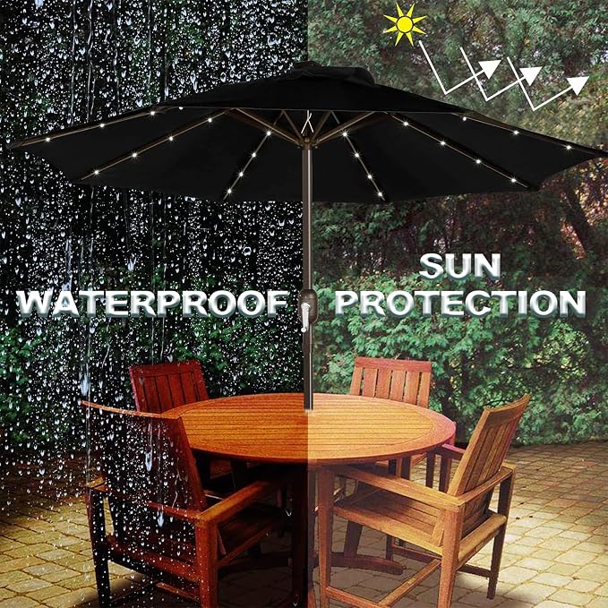 9 ft Solar Umbrella, 32 LED Lighted Patio Umbrella, Table Market Umbrella - Image 5