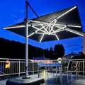 PURPLE LEAF Cantilever Umbrella 10' X 10' Double Top Solar LED Light, Stays by PURPLELEAF