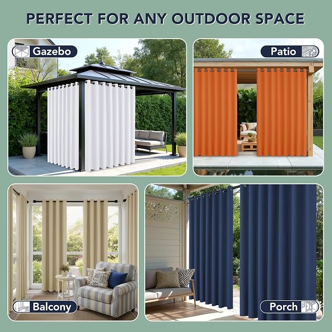 Outdoor Curtains for Patio Waterproof, 6 Drape Panels, Sun Shades | Privacy & - Image 8