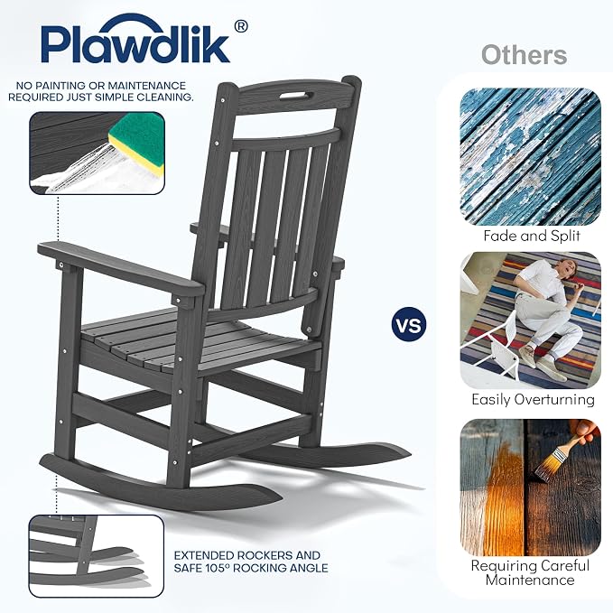 Oversized HDPE Outdoor Rocking Chair, All-Weather Resistant, Extra Large & - Image 7