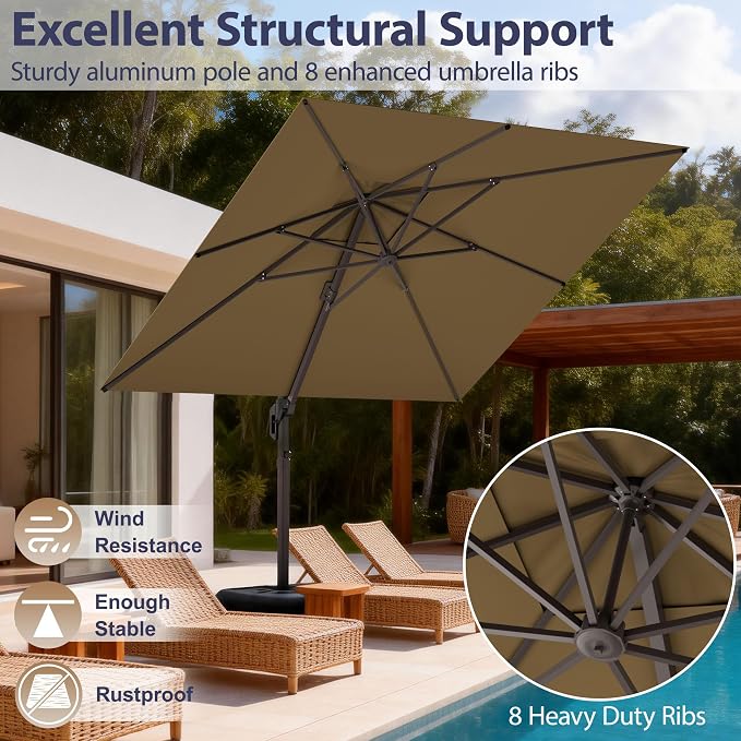 10' X 10' Patio Umbrella Cantilever Outdoor Rectangle Umbrella, Heavy Duty - Image 2