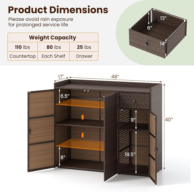 Tangkula Rattan Outdoor Storage Cabinet, Patiojoy Outdoor Cabinet - Image 4
