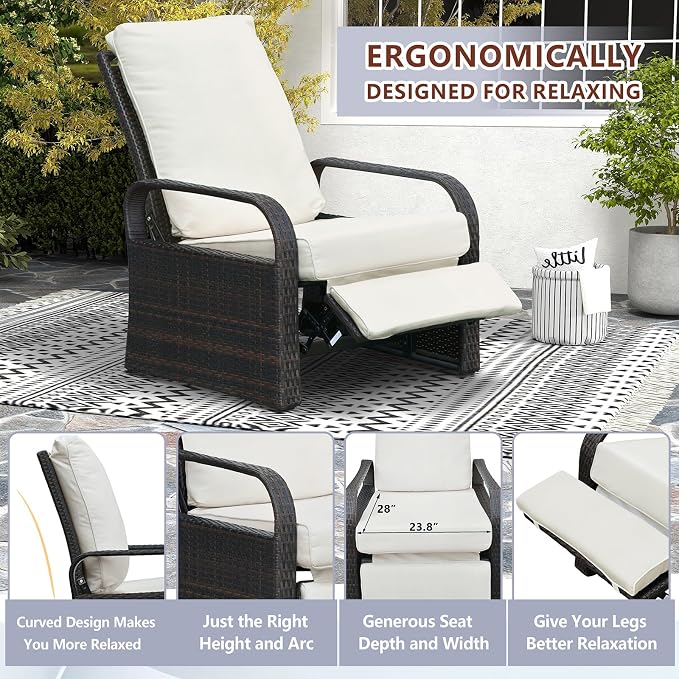 Outdoor Recliner, Aluminum Frame Patio Chaise Lounge Chairs - Image 6