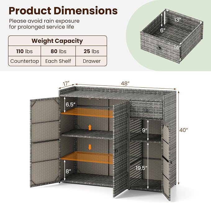 Tangkula Rattan Outdoor Storage Cabinet, Patiojoy Outdoor Cabinet - Image 6