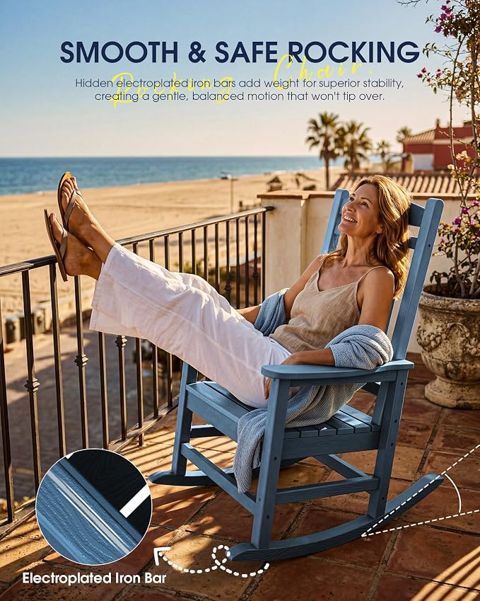 Oversized Outdoor Rocking Chair, Porch Rockers, Unique Blue | - Image 9