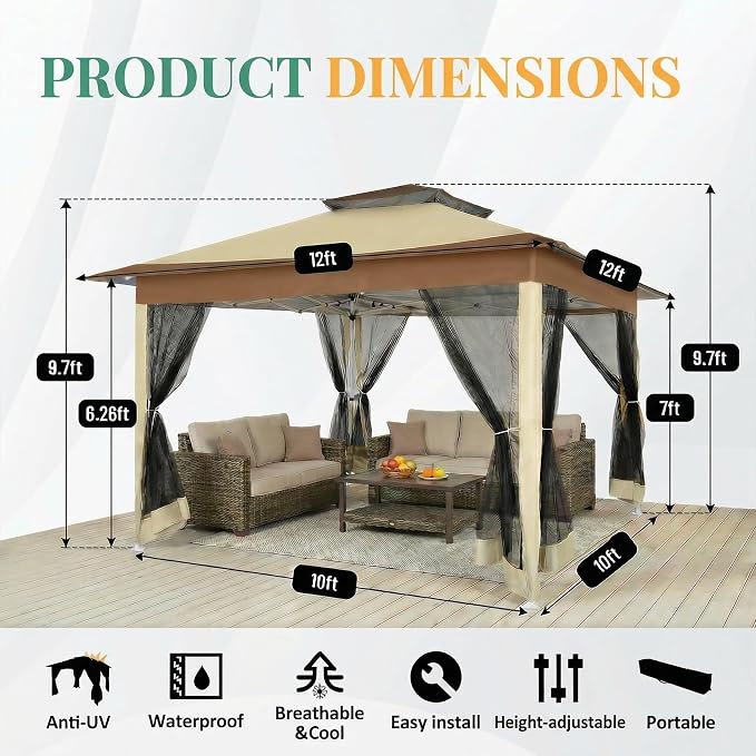 COBIZI 12x12 Pop Up Canopy Portable Gazebo - Image 3