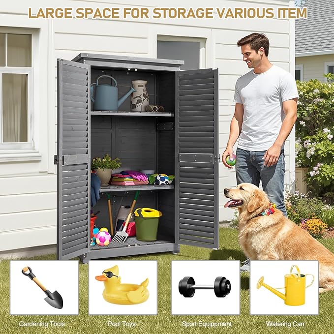 Outvita Outdoor Storage Cabinet, 2 Lockable Doors, 3 Adjustable Shelves - Image 7
