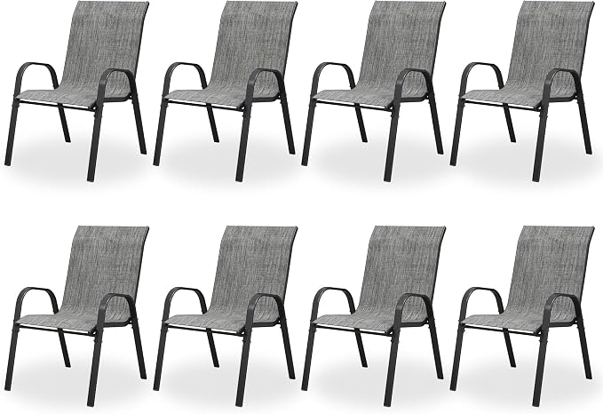 Patio Dining Chairs Set of 8, Outdoor High Stacking Chairs，Breathable Seat by VonzoyHome
