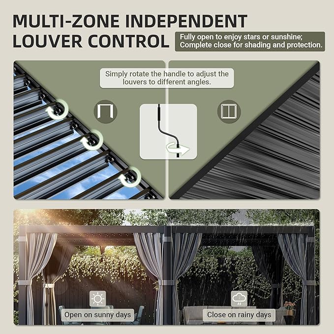 Airwire 12'x20' Louvered Pergola Aluminum Frame Gray | Outdoor Pergola - Image 4