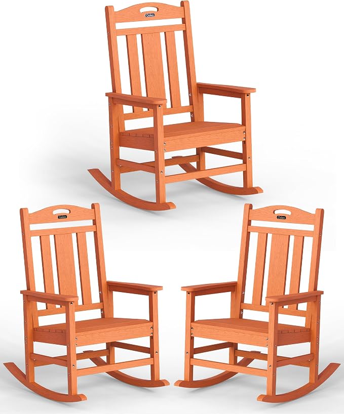 Oversized Outdoor Rocking Chairs Set of 3, 380lbs Heavy-Duty Large Patio Rocker by CIOKEA
