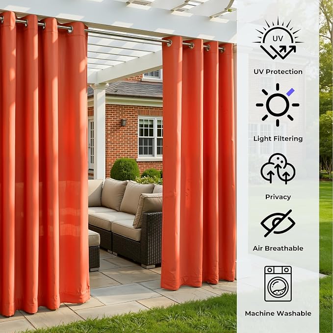 Set of 6 Outdoor Curtains for Patio Waterproof, Breathable Grommet Panels for - Image 4