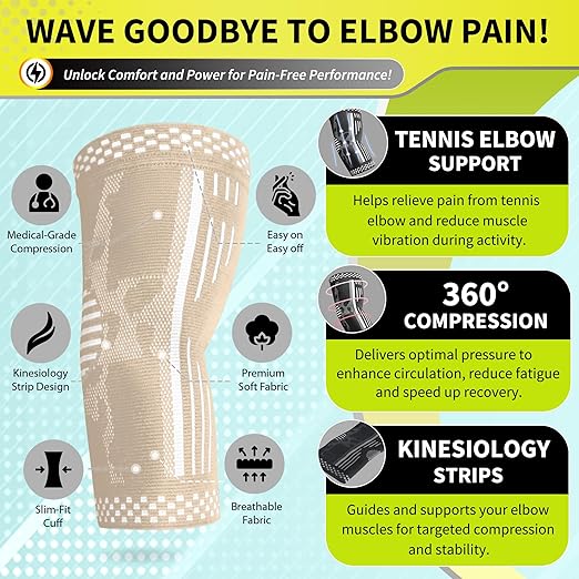 BLITZU Elbow Compression Sleeve for Tendonitis 2 Pack, Tennis Elbow Brace Support for Men and Women Golfers Elbow Pain Relief, Arthritis, Bursitis, Arm Brace for Workout, Weightlifting Nude L