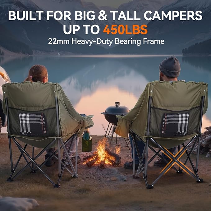 Oversized Camping Chair, Padded Camping Chairs Support 450LBS - Image 7
