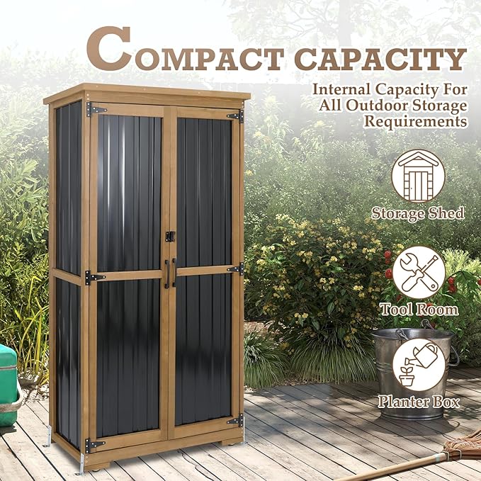 Outdoor Storage Cabinet with Shelves, Weatherproof Stylish Shed - Image 9