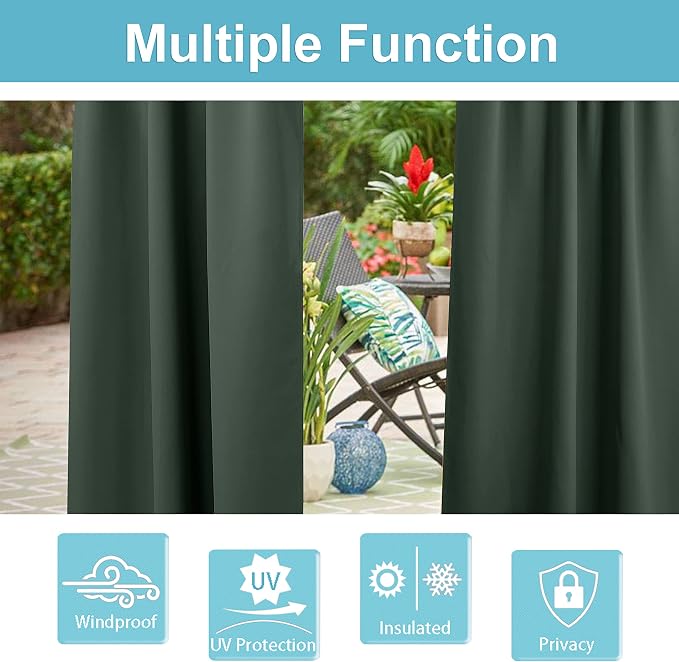 RYB HOME Outdoor Curtains 2 Panels, Waterproof Windproof Blackout Curtains - Image 7
