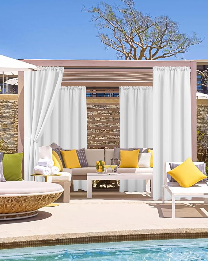 Outdoor Curtains for Patio Waterproof Rod Pocket 6 Pcs 54x84 Inch White | - Image 2