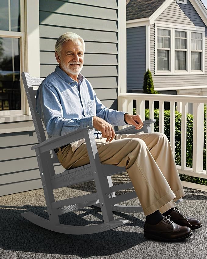 SERWALL Outdoor Rocking Chair Set of 4, Sliver Gray | 21.1" Widened Seat adds - Image 8
