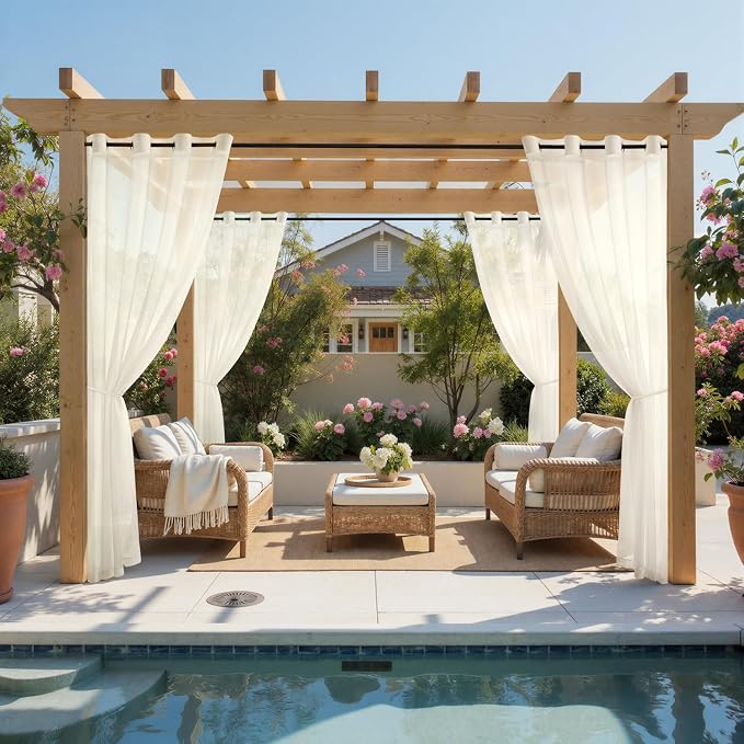MIULEE Ivory Outdoor Curtain for Patio Waterproof 4 Panels 54 x 102 Inch | - Image 2
