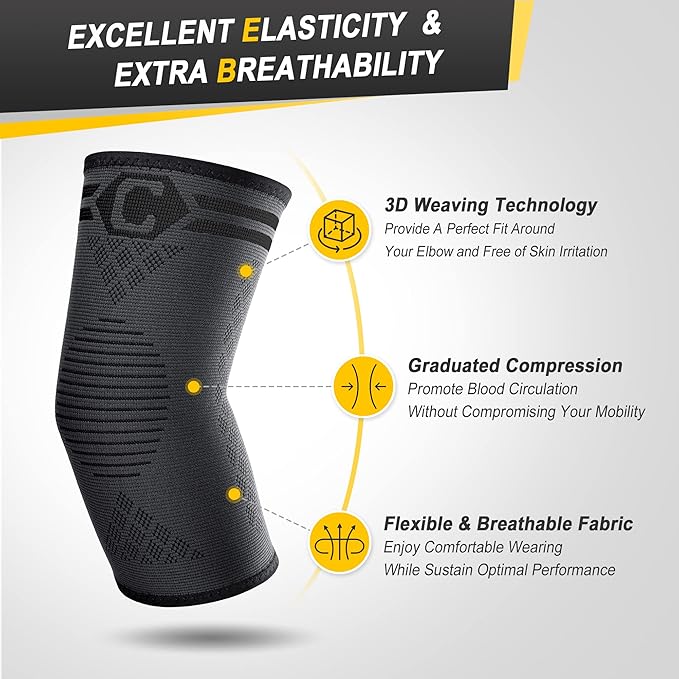 CAMBIVO 2 Pack Elbow Brace for Tendonitis, Tennis Elbow Compression Support Sleeve for Golfers Elbow Pain Relief, Arthritis, Bursitis, Workout, Weightlifting (Black, X-Small)