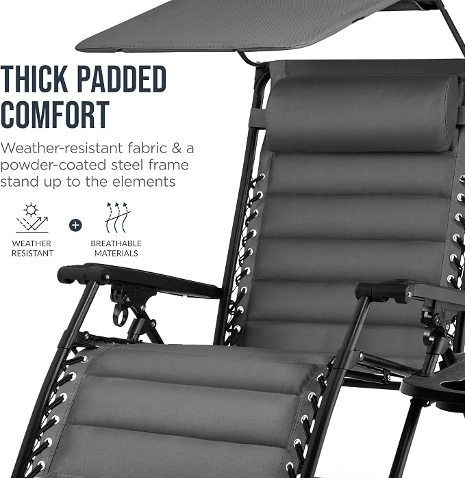Best Choice Products Oversized Padded Zero Gravity Chair w/Canopy Headrest Cup - Image 6