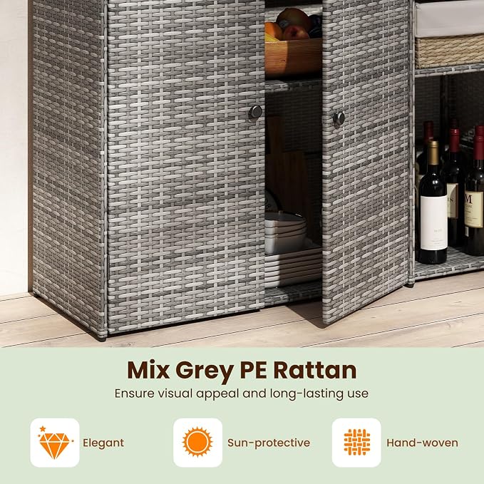 Tangkula Rattan Outdoor Storage Cabinet, Patiojoy Outdoor Cabinet - Image 3