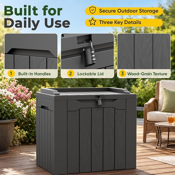 Flamaker Deck Box 31 Gallon Waterproof Resin Small Storage Box - Image 7