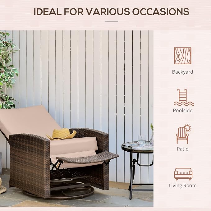 Outsunny Outdoor Wicker Swivel Recliner Chair, - Image 7