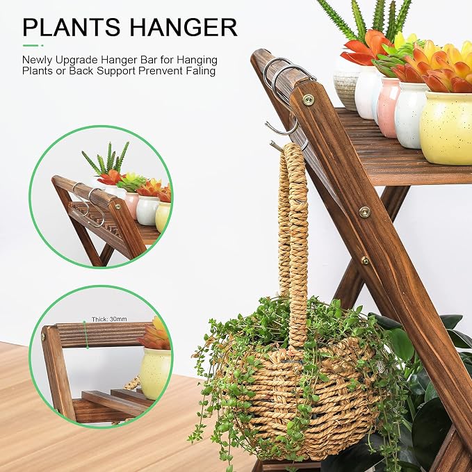 Indoor Plant Stand Shelf for Multiple Plants Hanging 2 Tier Wood | Outdoor - Image 5