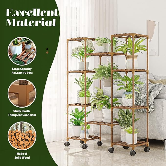 GENTINGBRO Plant Stand with Wheels Outdoor Indoor Hanging Plant Shelf - Image 3