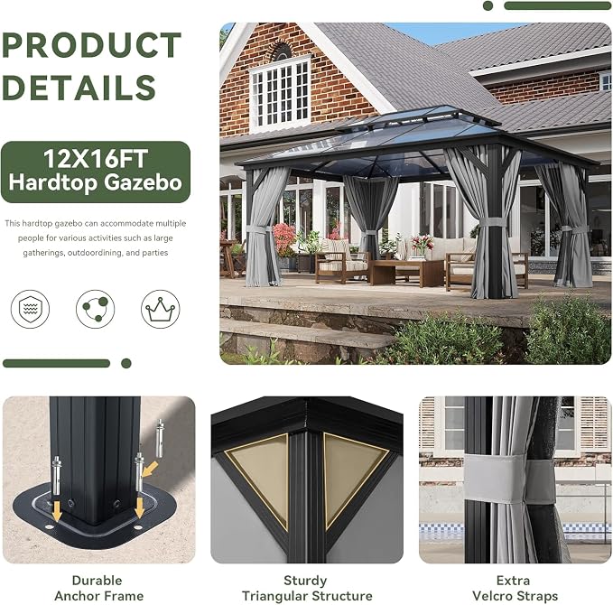 Aoxun 12'x16' Hardtop Gazebo - Image 6