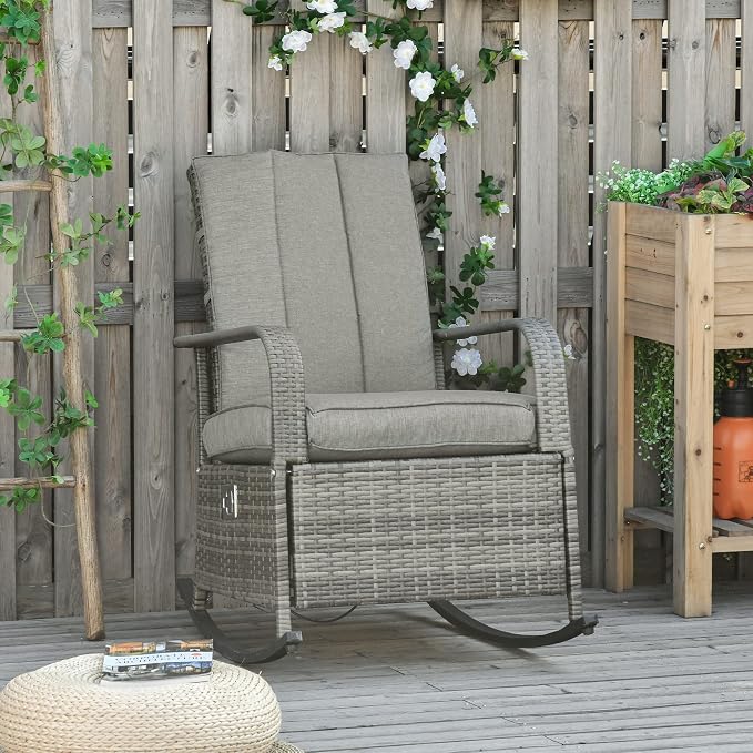 Outsunny Wicker Outdoor Rocking Chair, Patio Recliner - Image 2