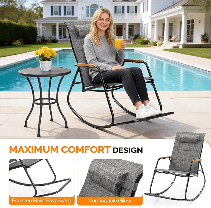 VINGLI Outdoor Rocking Chair, Textilene Mesh Patio Rocker, Outdoor Rocker - Image 7