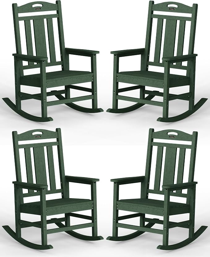 Oversized Outdoor Rocking Chairs Set of 4, 380lbs Heavy-Duty Large Patio Rocker by CIOKEA