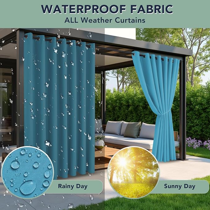 Patio Curtains Outdoor Waterproof, Privacy Drapes | Weatherproof & Sun Blocking - Image 2