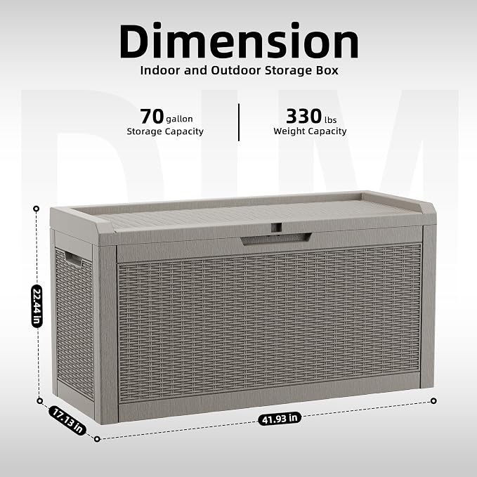 70 Gallon Outdoor Deck Box, Resin Waterproof Storage Box - Image 5