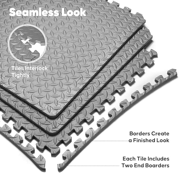 Home Gym Mat, Puzzle Exercise Mat, 1of EVA Interlocking Foam Floor Tiles for Home Workout Equipment and Kids' Play Areas - Grey, 24 in x 24 in x ½ in - 32 Tiles (Grey, 32 Pack 128 sq ft)