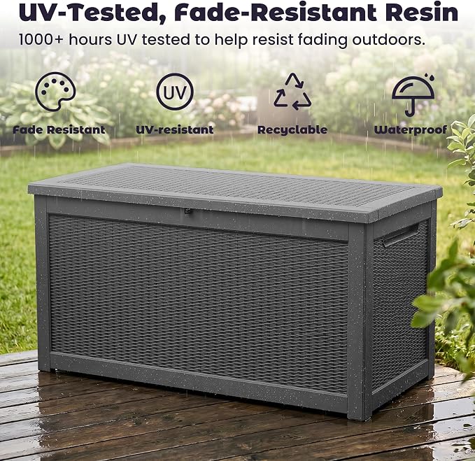 PatioZen Outdoor Storage Box Waterproof Extra Large 330 Gal Lockable, Hydraulic - Image 6