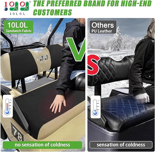 10L0L Golf Cart Seat Covers Kit - Universal Fit for EZGO TXT/RXV Front Seats | Breathable Mesh Fabric | Easy Installation | Black & Beige (No Staples Required)