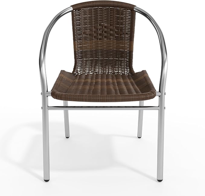 EMMA + OLIVER Dark Brown Metal Indoor-Outdoor Stackable Chair | Poly Resin Seat - Image 7