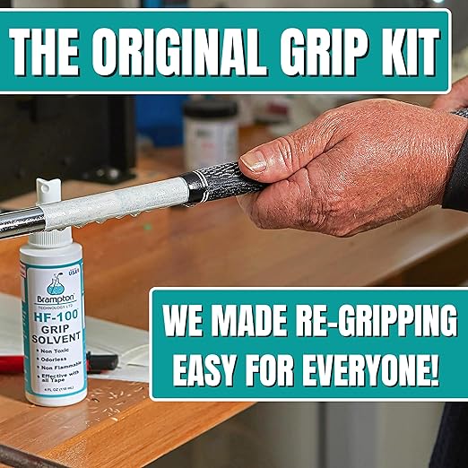 Brampton Complete Golf Grip Kit for Golf Club Regripping - 15 Premium 2"x10" Golf Grip Tape Strips, Rubber Vise Clamp, & 4 oz HF-100 Non-Irritating, Non-Flammable, Odorless Golf Club Grip Solvent