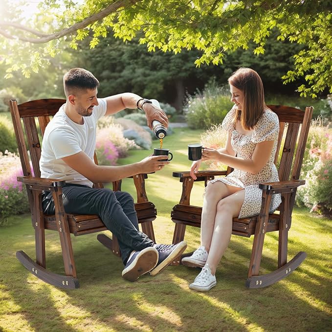 VINGLI Outdoor Rocking Chair Set of 2, Heavy Duty 600 LBS Wooden Rocking Chair - Image 7