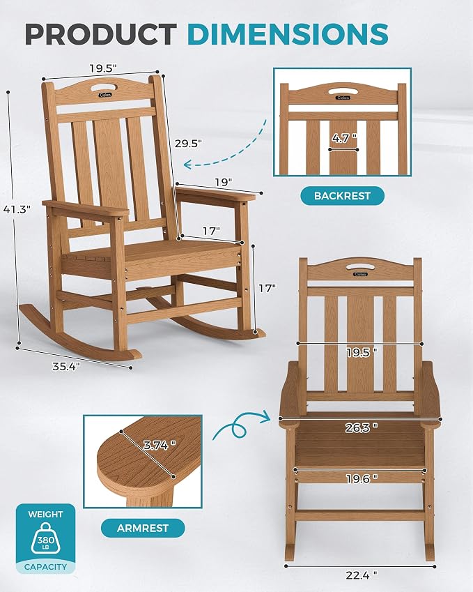 Oversized Outdoor Rocking Chairs Set of 6, 380lbs Heavy-Duty Large Patio Rocker - Image 3