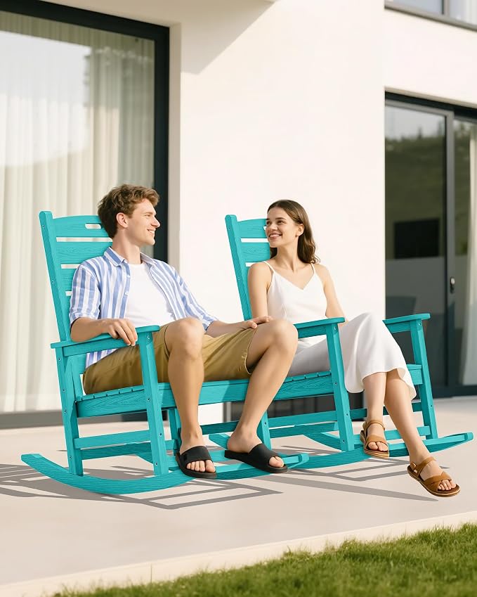 SERWALL Outdoor Rocking Chair Set of 2, HDPE Rocker - Image 2