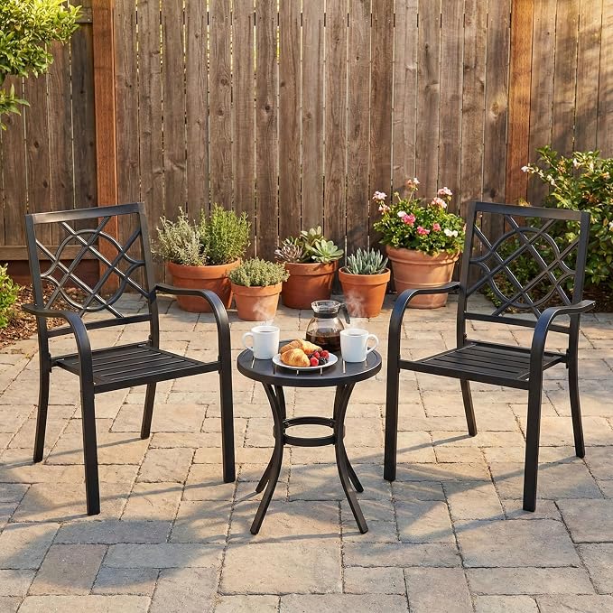 Patio Dining Chairs Set of 6, Stackable Metal High Back Chairs Set - Image 2
