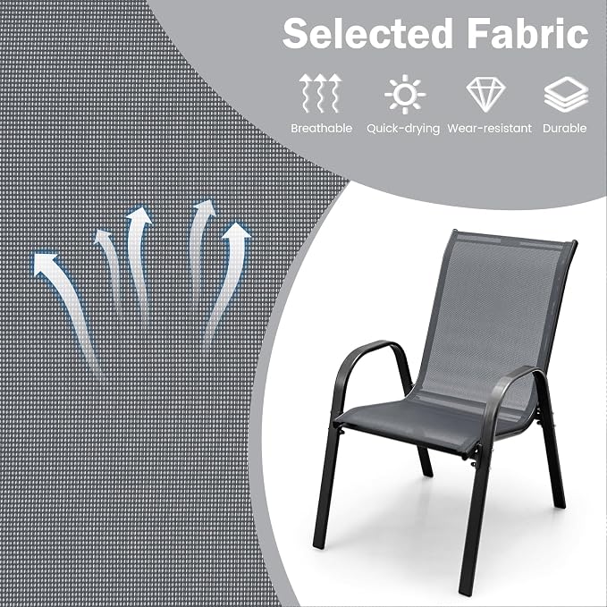COSTWAY Patio Stackable Dining Chairs Set of 2 - Image 4