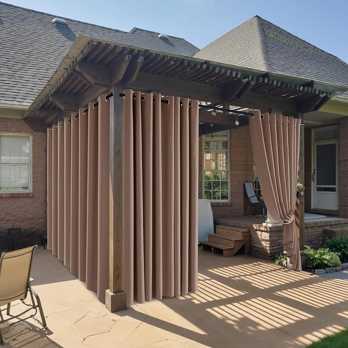 RYB HOME Outdoor Curtains for Patio Deck, Waterproof & Block Sunlight | Thermal by RYBHOME