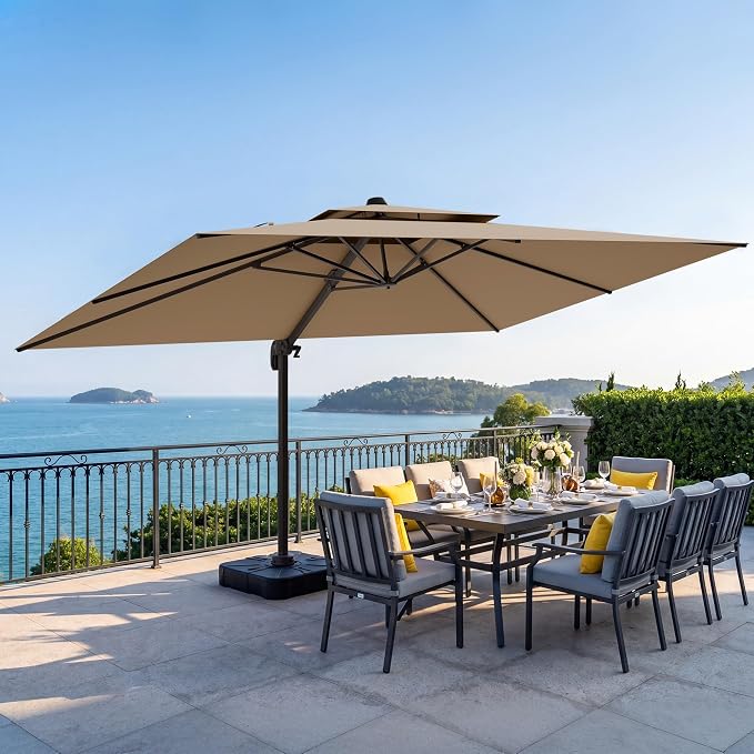 10x13 FT Patio Cantilever Umbrella, Rectangular Heavy Duty Offset Umbrella by VEGOND