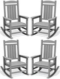 Oversized Outdoor Rocking Chair Set of 4, Porch Rockers, Light Gray | by KINGYES