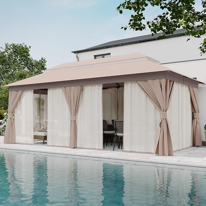 10'x20' Outdoor Gazebo, Metal Frame Heavy Duty Patio Canopy Tent Shelter - Image 3