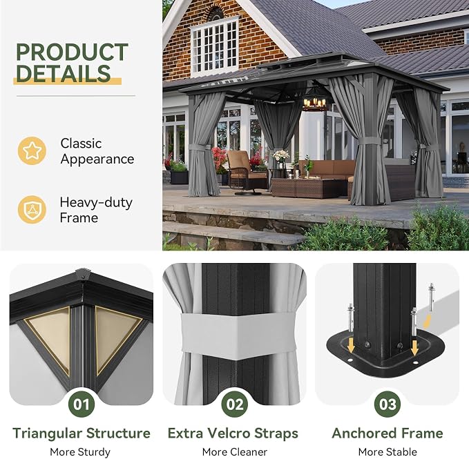 Aoxun 10'x14' Hardtop Gazebo - Image 6